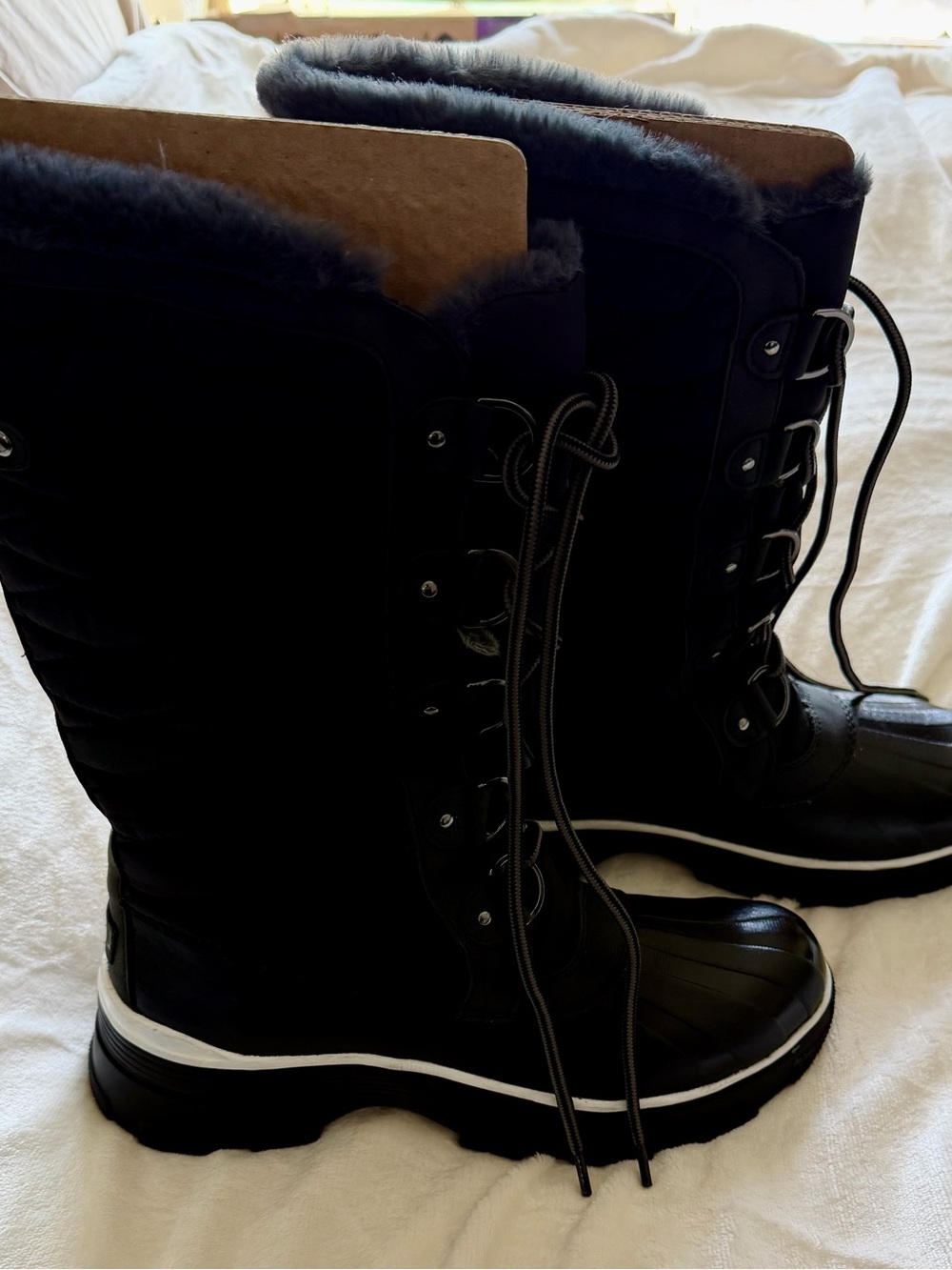 JBU Black Winter Lace-Up Boots with Faux Fur Collar